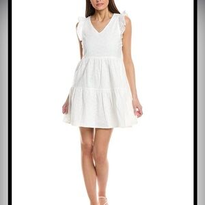 Duffield Lane White Cotton Gwen Dress Ruffle Sleeve Picnic Summer Time  Size M